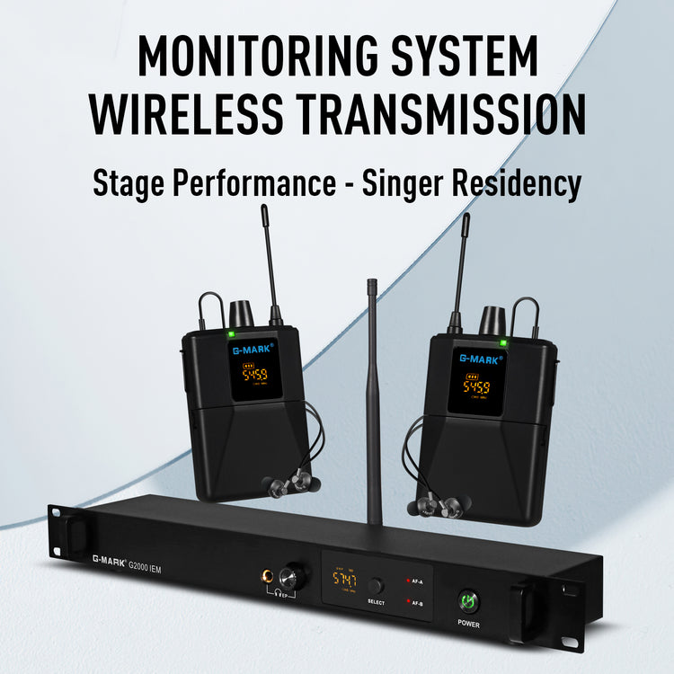 Wireless Stage Return G-MARK G2000IEM UHF In Ear Monitor Frequency Selectable For Guitar Studio Band Performance DJ Party