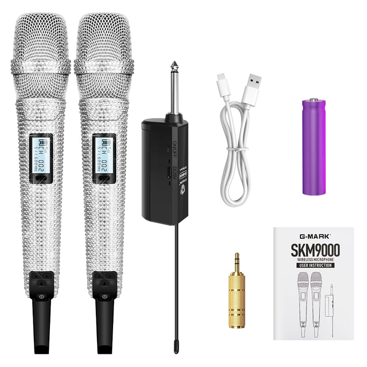Diamond Microphone G-MARK SKM9000 Luxury sparkling Wireless Microphone Professional UHF Frequency Adjustable Studio Sound Metal Handheld Mic For Party Show Teaching Wedding