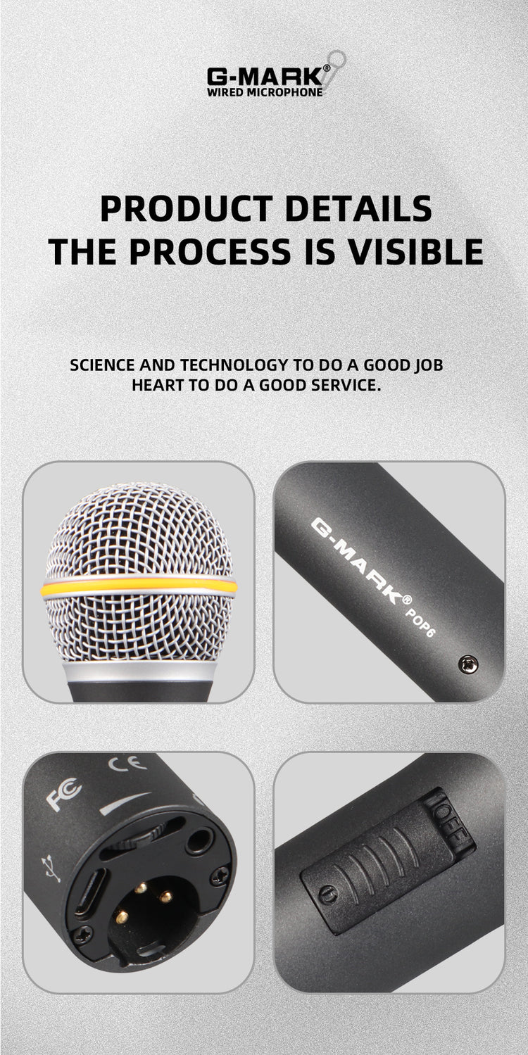 Wired Microphone G-MARK POP6 Karaoke Handheld Professional Performance Dynamic Mic For KTV Vocal Stage Computer Phone Speaker