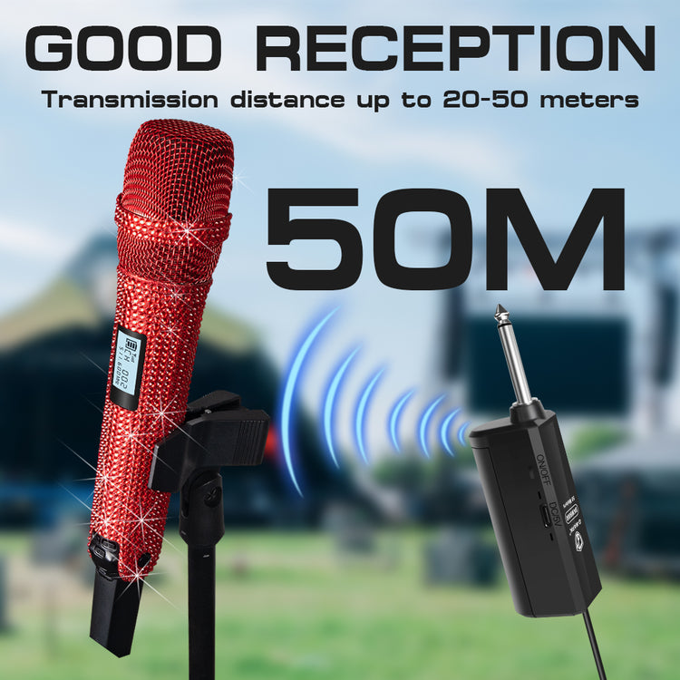 G-MARK Diamond Microphone SKM9000 Luxury sparkling Wireless Microphone Professional UHF Frequency Adjustable Studio Sound Metal Handheld Mic For Party Show Teaching Wedding