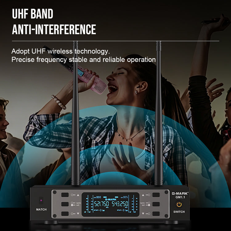 G-MARK Wireless Microphone GM1.1 Professional UHF Frequency Adjustable Metal Handheld Karaoke Mic For Party Show Teaching Wedding（副本）
