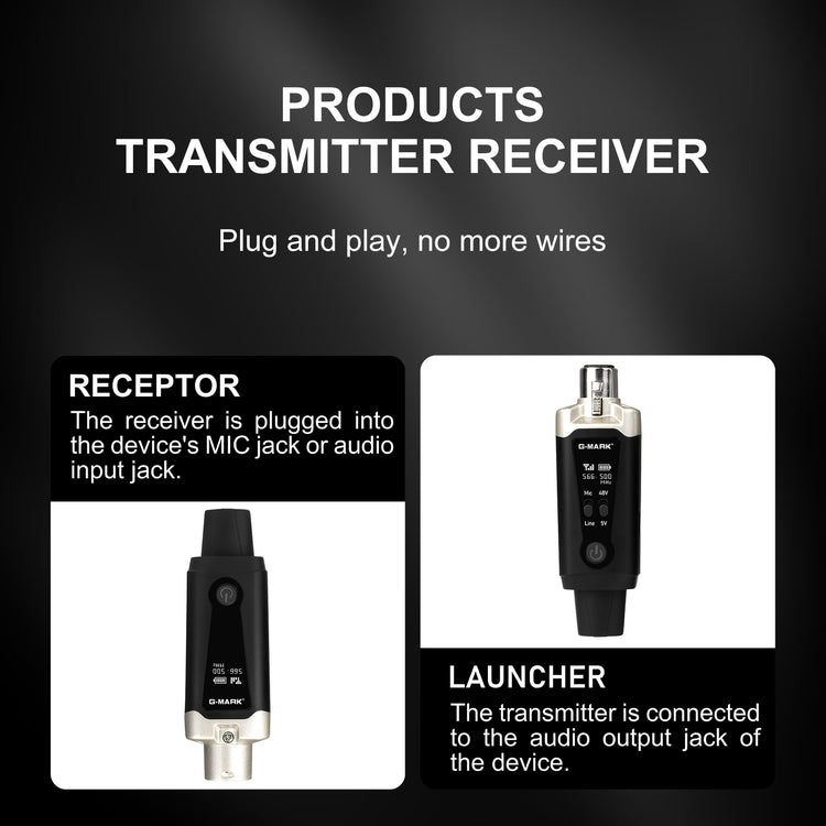 G-MARK GX1.1 UHF Wireless XLR Transmitter And Receiver Guitar  Receiver Rechargeable Mic Adapter 16 Channels For Dynamic Microphone Audio Mixer Electric Guitar Bass