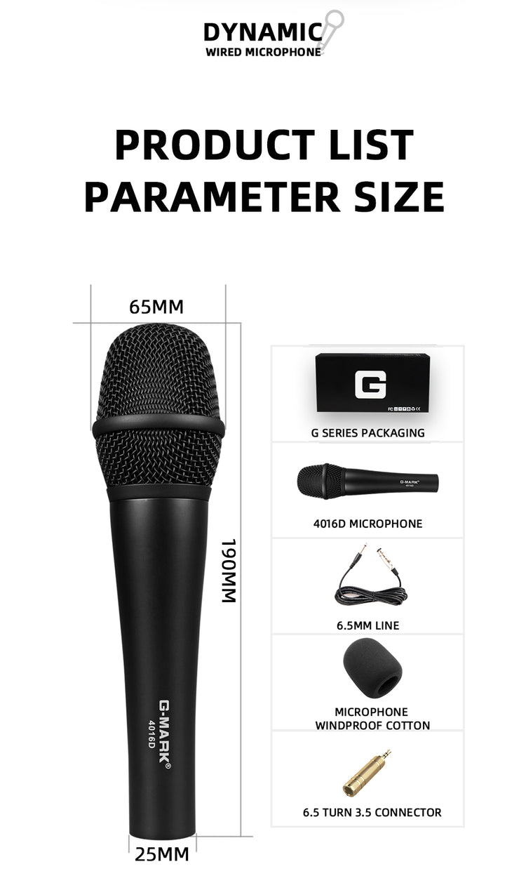 Wired Microphone G-MARK 4016D Karaoke Handheld Professional Performance Dynamic Mic For KTV Stage Computer Phone Speaker DVD