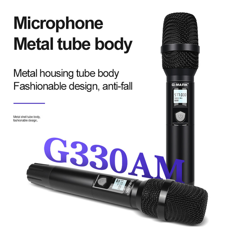Wireless Microphone G-MARK G330AM Professional UHF 2 Channels Karaoke Mic Handheld Automatic Frequency Adjustable