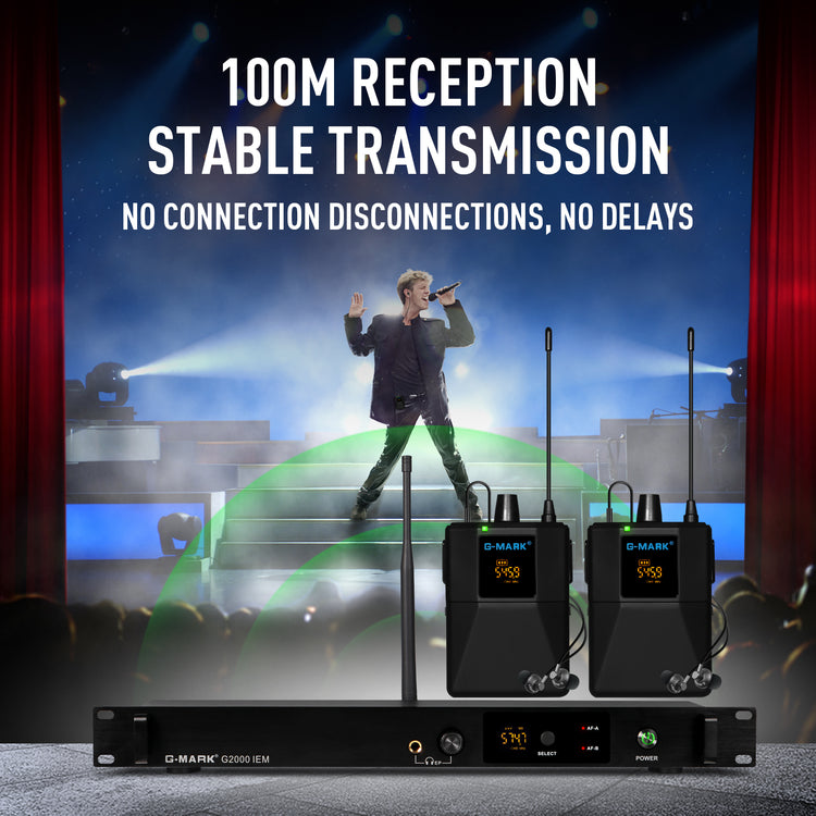 Wireless Stage Return G-MARK G2000IEM UHF In Ear Monitor Frequency Selectable For Guitar Studio Band Performance DJ Party