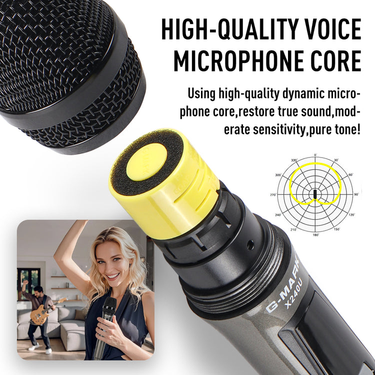 Wireless Microphone G-MARK X240U UHF Recording Karaoke Mic With Rechargeable Lithium Battery Receiver Work 5 Hours For Speaker