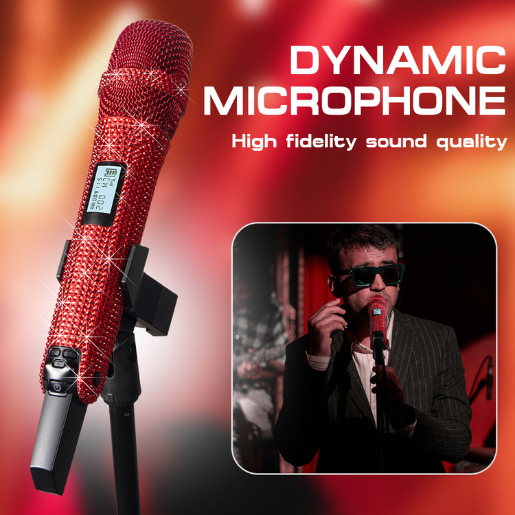 G-MARK Diamond Microphone SKM9000 Luxury sparkling Wireless Microphone Professional UHF Frequency Adjustable Studio Sound Metal Handheld Mic For Party Show Teaching Wedding