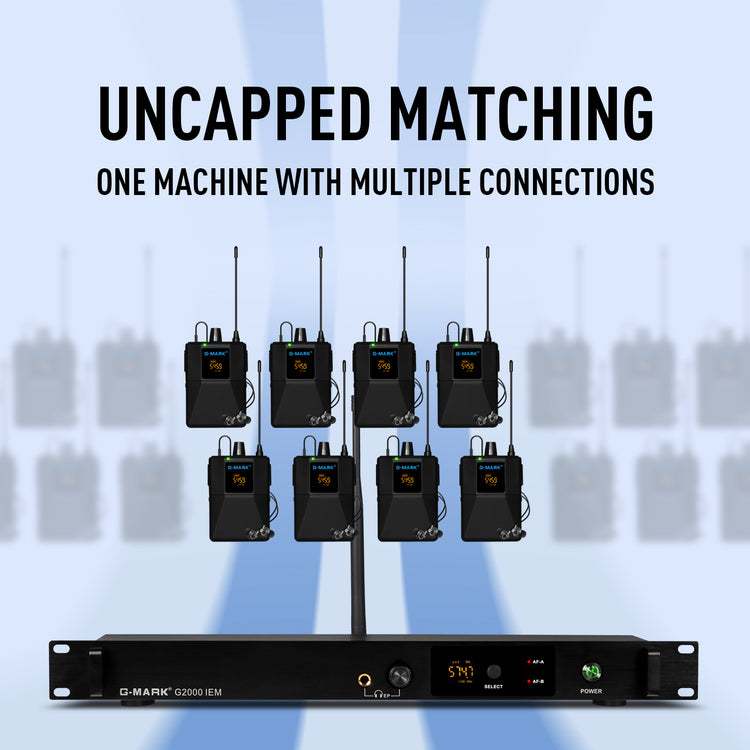 Wireless Stage Return G-MARK G2000IEM UHF In Ear Monitor Frequency Selectable For Guitar Studio Band Performance DJ Party