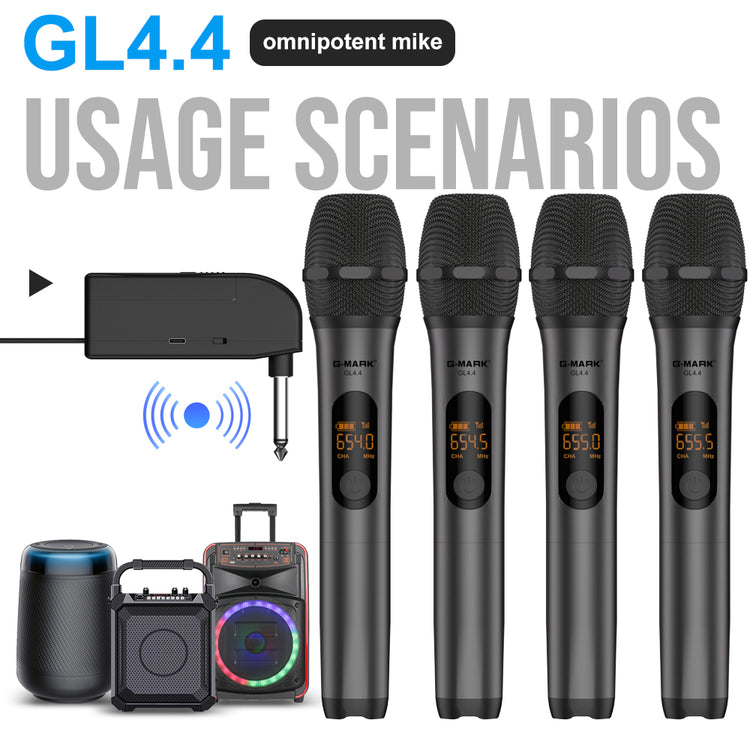 4 Wireless Microphone System G-MARK GL4.4 Professional 4 Channels Microphon Karaoke Mic Fixed Frequency For Home Party Speaker Show Stage Wedding