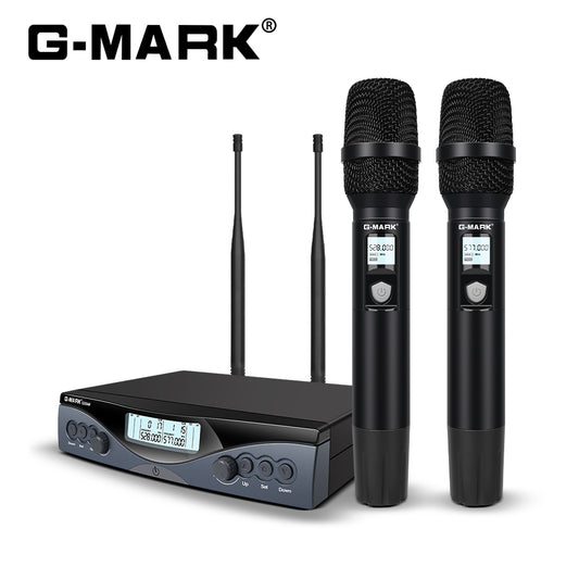 Wireless Microphone G-MARK G330AM Professional UHF 2 Channels Karaoke Mic Handheld Automatic Frequency Adjustable