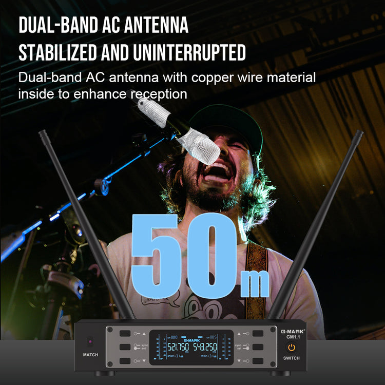 G-MARK Wireless Microphone GM1.1 Professional UHF Frequency Adjustable Metal Handheld Karaoke Mic For Party Show Teaching Wedding