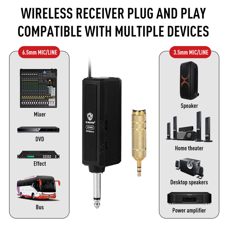 Wireless Microphone G-MARK X240U UHF Recording Karaoke Mic With Rechargeable Lithium Battery Receiver Work 5 Hours For Speaker