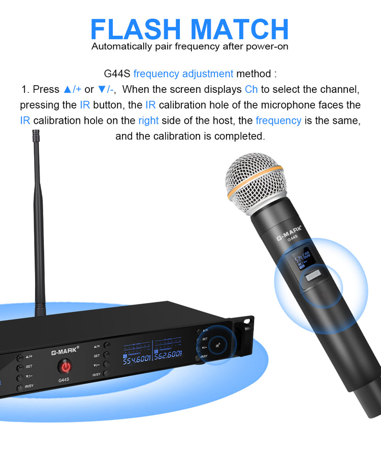 4 Wireless Microphone System G-MARK G44S Professional UHF 4 Channels Microphon Karaoke Mic Handheld Automatic Frequency Adjustable Metal Body For Party Speaker Show Stage Wedding