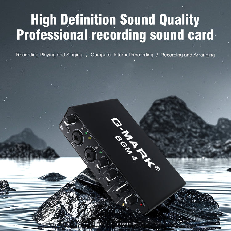 USB Audio Interface for PC Computer Recording Music, G-MARK BGM4 2x2 Guitar Live Sound Card for Mac 24Bit/192kHz, with 48V Phantom Power for Vocalist Producer Podcasting, Streaming