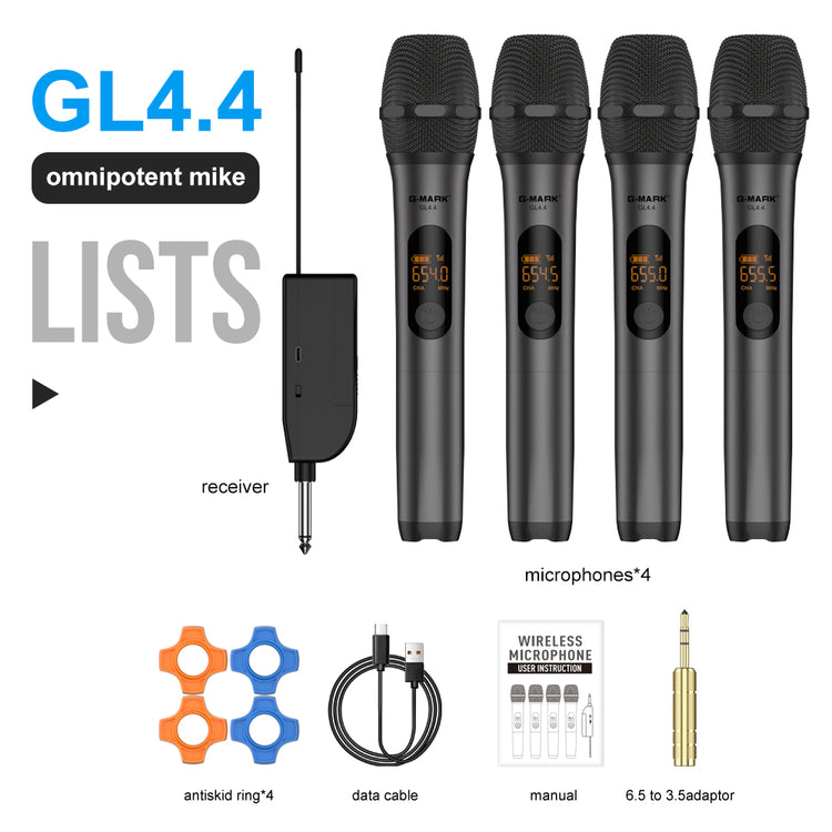 4 Wireless Microphone System G-MARK GL4.4 Professional 4 Channels Microphon Karaoke Mic Fixed Frequency For Home Party Speaker Show Stage Wedding