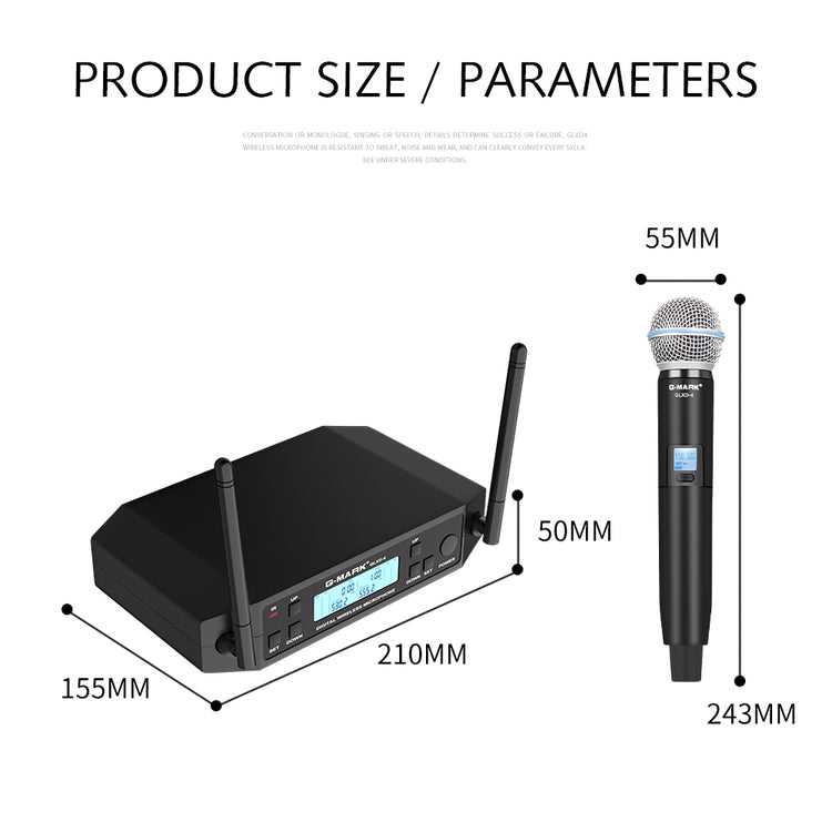 Microphone Wireless G-MARK GLXD4 Professional UHF System Handheld Mic For Stage Speech Wedding Show Band Home Party Church
