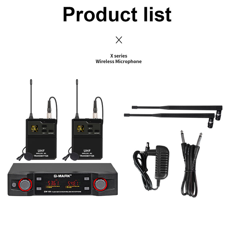 Wireless Microphon G-MARK EW100 Professional UHF Karaoke Lavalier Mic Frequency Adjustable 50M For Party Show Stage Wedding