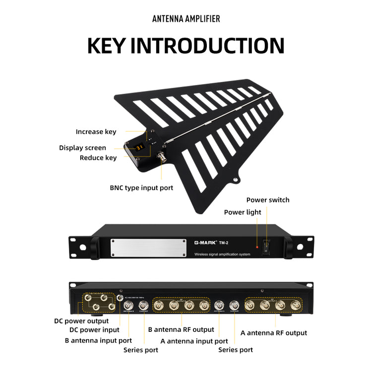 Microphone Antenna Booster G-MARK TM-2 8 Channels UHF 400-950MHz For Wireless Systems Stage Outdoor