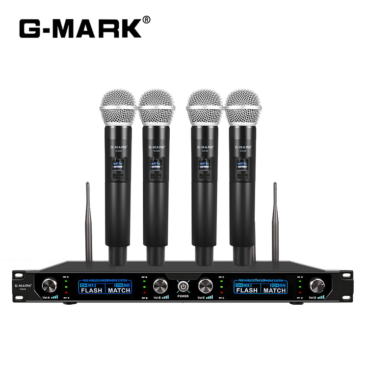 Microphone Wireless G-MARK G440 Professional 4 Channels UHF Dynamic Handheld Mic Church Karaoke Party Stage Host Wedding 50 M
