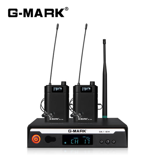 In Ear Monitor G-MARK G6.1IEM UHF Stereo wireless Monitoring System For Stage Singer Guitar Studio Band Performance