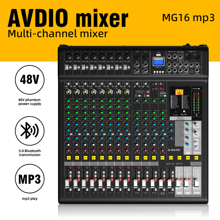 Audio Mixer Bluetooth G-MARK Professional Mixer Usb Interface Sound Board Console System 16 Channel Digital MP3 Computer Input 48V Phantom Power Stereo DJ 24-Bit SPX Effects Mixing Console