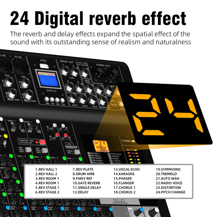 Audio Mixer Bluetooth G-MARK Professional Mixer Usb Interface Sound Board Console System 16 Channel Digital MP3 Computer Input 48V Phantom Power Stereo DJ 24-Bit SPX Effects Mixing Console