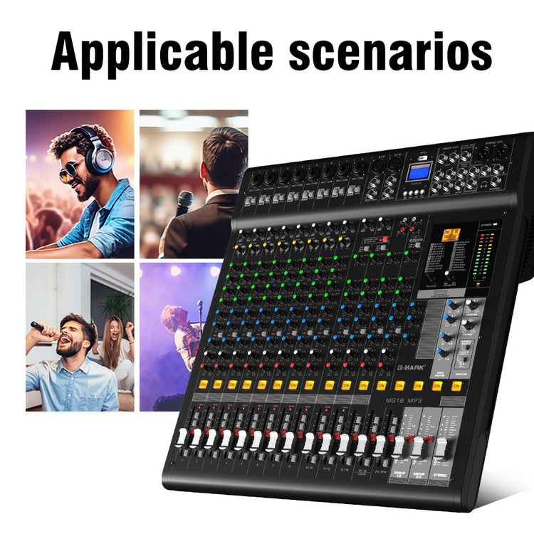 Audio Mixer Bluetooth G-MARK Professional Mixer Usb Interface Sound Board Console System 16 Channel Digital MP3 Computer Input 48V Phantom Power Stereo DJ 24-Bit SPX Effects Mixing Console