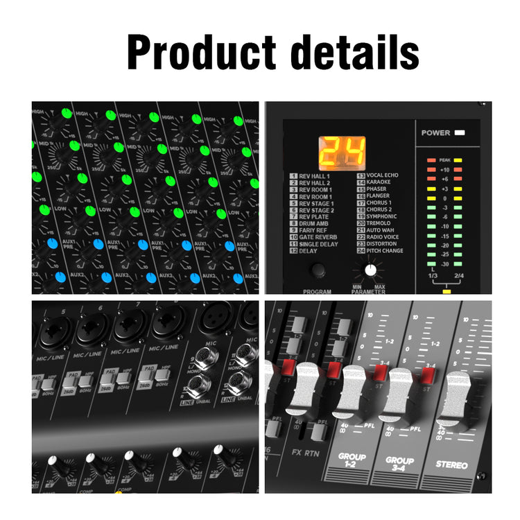 Audio Mixer Bluetooth G-MARK Professional Mixer Usb Interface Sound Board Console System 16 Channel Digital MP3 Computer Input 48V Phantom Power Stereo DJ 24-Bit SPX Effects Mixing Console