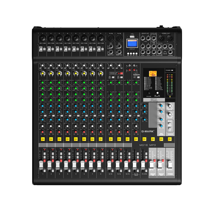 Audio Mixer Bluetooth G-MARK Professional Mixer Usb Interface Sound Board Console System 16 Channel Digital MP3 Computer Input 48V Phantom Power Stereo DJ 24-Bit SPX Effects Mixing Console