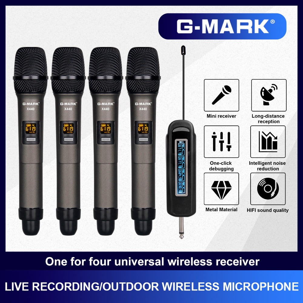 G-MARK G440 système de Microphone sans fil professionnel 4 canaux dynamique  poche micro karaoké scène