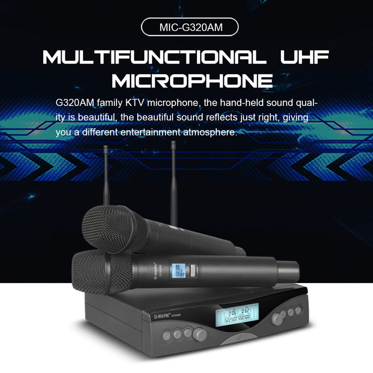 Wireless Microphone G-MARK G320AM Professional UHF 2 Channels Karaoke Mic Handheld Automatic Frequency Adjustable