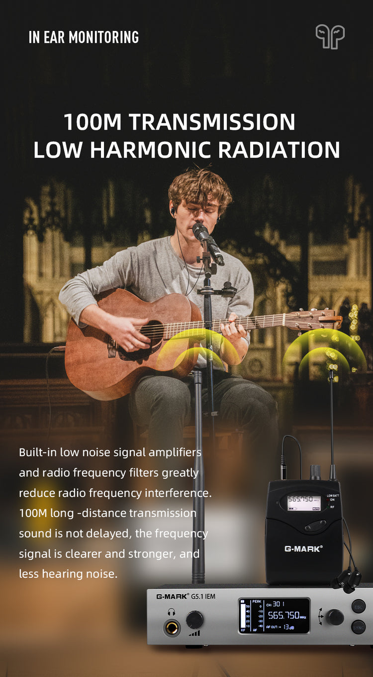 Wireless In Ear Monitor G-MARK G5.1IEM UHF Stage Return Frequency Sele