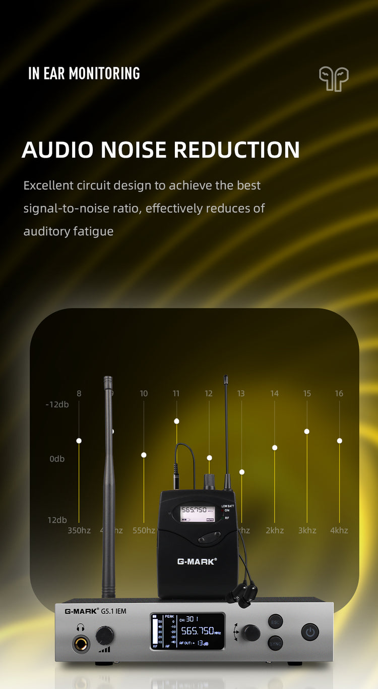 Wireless In Ear Monitor G-MARK G5.1IEM UHF Stage Return Frequency Sele