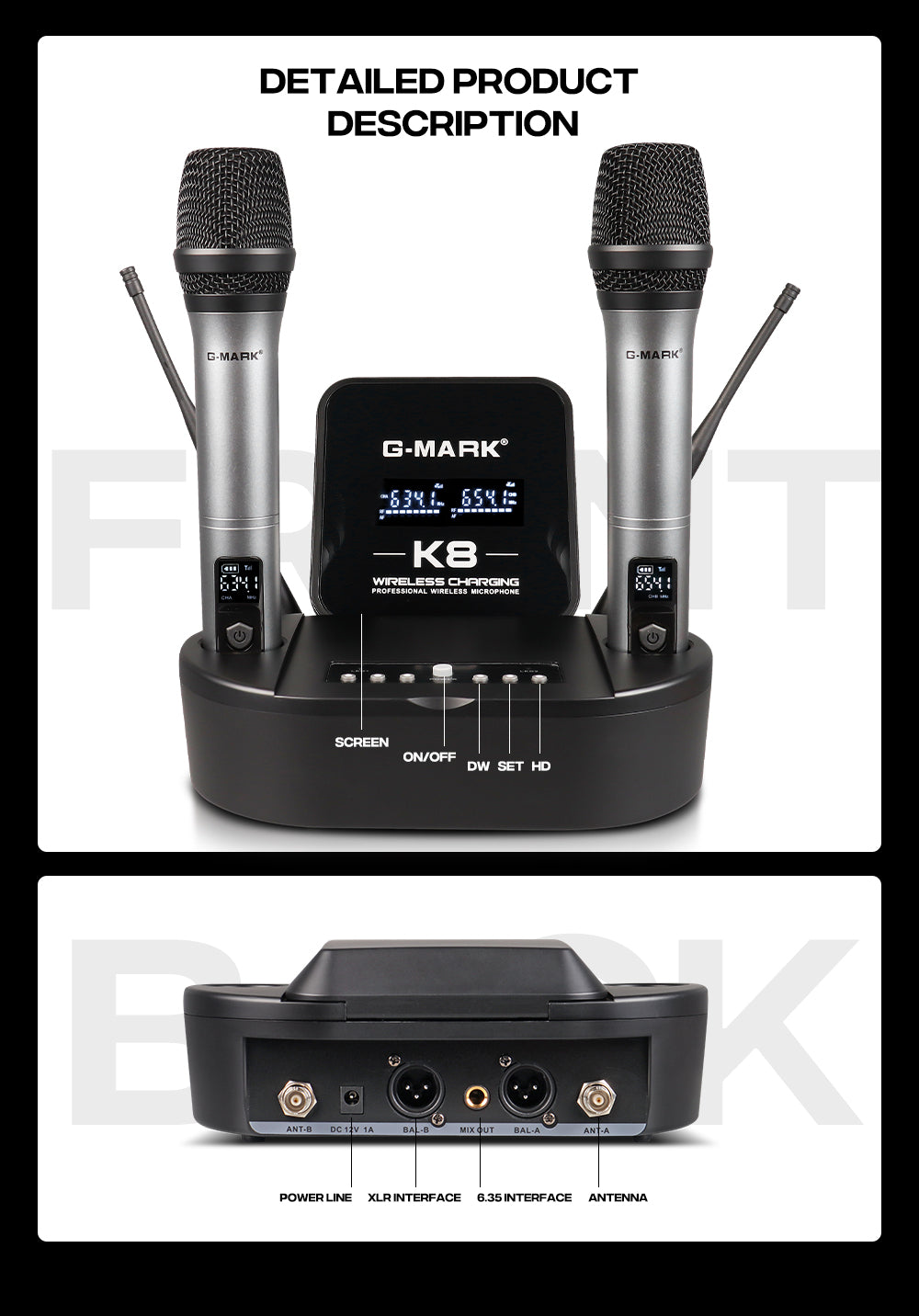 4 Channels Wireless Microphone System G-MARK Karaoke 4 UHF ECHO Dynamic Mic  For Speaker Party KTV Wedding